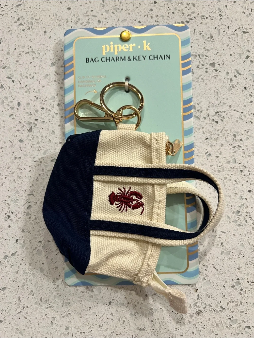 piper·k 🦞 Cream & Navy Canvas Bag Charm Key Chain